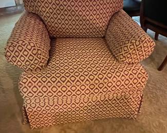 Henredon large swivel chair and a half with red/gold print 40w x 39d x 30h