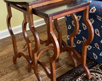 Milling Road for Baker wood nesting side tables, Italian, 23 x 14.5 x 28h large, 15 x 13.5 x 24h small - likely walnut & alder woods