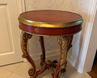 Vintage John Richard red gilt round table 22" diameter x 28H