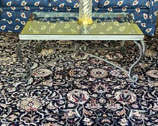Coffee table, glass top w/pewter base. 24w x 36l x 16h
Matching round side table, 24” diameter, 24h