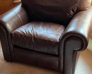 Stickley Santa Fe collection Leather armchair w/ ottoman. Roll arms nailhead trim. 46w x 36d x 31h