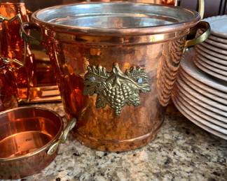Ruffoni Italy copper ice bucket. Pluse copper tray and mule mugs