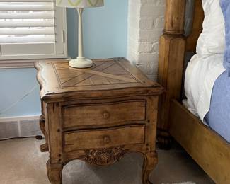 Queen 4 poster bed and matching 2 drawer nightstand. Hooker furniture Cascade collection? nightstand is 24w x 27d x 24h