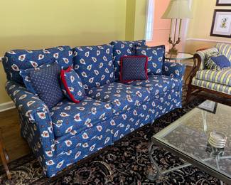 PRESALE French blue Provençal style 3 cushion couch 78w x 38d x 30.5h - comfortable for a cottage or lake house