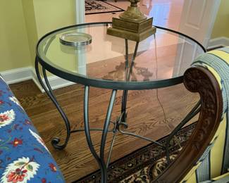 round side table, glass top w/pewter base. 24w x 36l x 16h - Matching Coffee table, 24” diameter, 24h