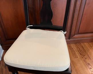 PRESALE Set of 7 Pottery Barn Harvest side chairs in Restored Black w/ neutral cushions.19”w seat