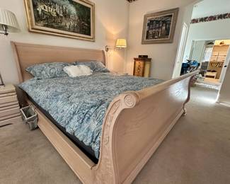Wooden bedroom set with split king adjustable mattresses and remote controls