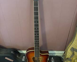 Custom-made 1990s Hohner TWP600B acoustic bass. Pearl inlay of owner's last name.