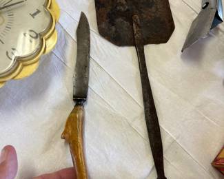 deer antler handle knife and antique 1880's hand wrought spatula