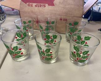 MCM 1960's Christmas glasses in original box