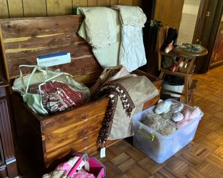 Cedar chest and stuffed animals