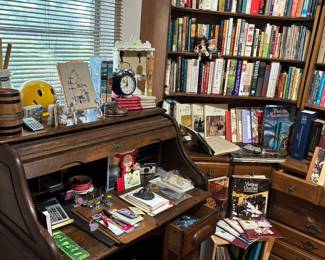Vintage roll top desk and piano chair
