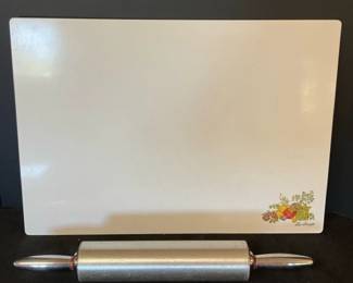 Vintage Metal Rolling Pin Large Glass Rolling Board Cutting Board