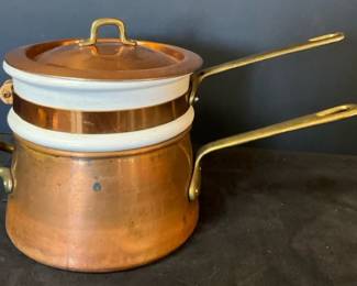 Vintage Cooper Brass Ceramic Double Boiler
