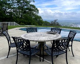 Outdoor Stone Dining Table with 6 Chairs