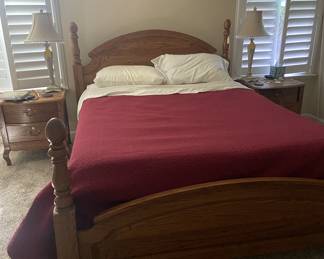 Queen size bed, headboard, footboard, frame and night stands