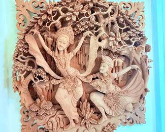 Hand carved teak wall art