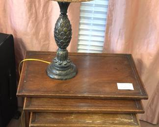 Nesting tables and lamp.