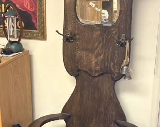 Antique oak hall tree.