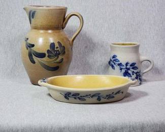 Salmon Falls Stoneware dishes and Rowe Pottery Works Historical Collection Pitcher