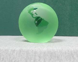 Green Frosted Art Glass Globe Paperweight.