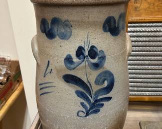 Antique Stoneware Crock Butter Churn Double Handle