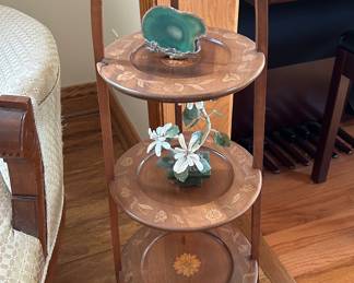 Antique Marquetry 3 Tier Desert Muffin Cake Stand