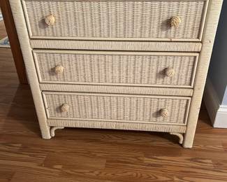 1980s White Washed Wicker Rattan Wrapped Dresser Designed by Henry Link for Lexington Furniture