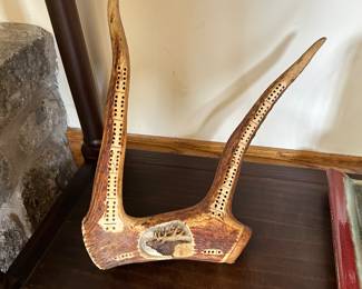 Vintage unique hand made crafted antler cribbage game board