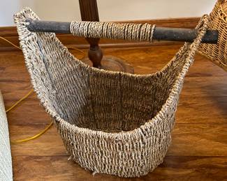 Vintage Seagrass Basket With Wood Handle