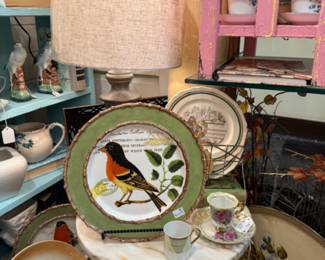 All kinds of decorative pieces, figurines, glassware and beautiful dishes.