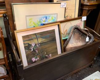 Many beautiful pieces of art, old trays, silver brass and more.