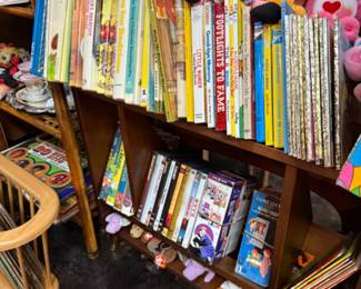 Vintage children's books and collectible stuffies.