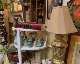 Beautiful lamps, old books, end tables, floor lamps and more.