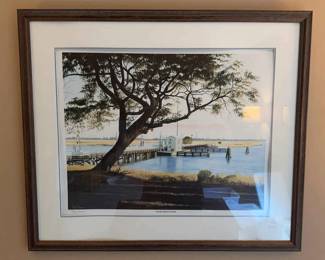 Sunset Beach Bridge Framed Print