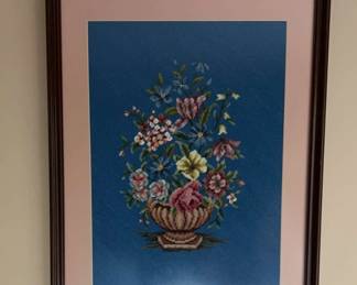 Framed Pot Of Flowers Fiber Artwork
