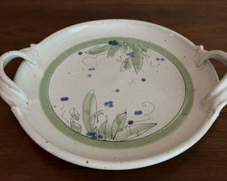 Handmade Cream Platter with Blue Green Design