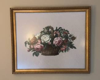 Basket Of Flowers Embroidered Artwort