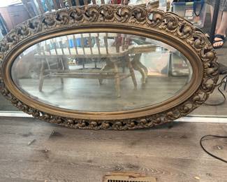 Antique oval wooden painted mirror