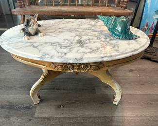 Marble top coffee table with wood base