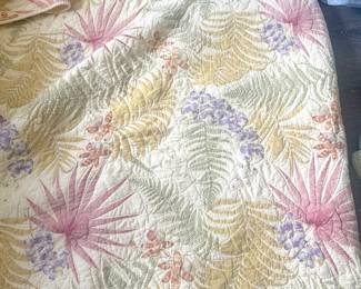 King size tropical quilt in yellow and pink and blue king vintage coverlet