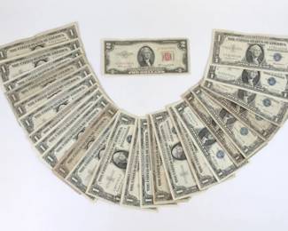 Red Seal 1953 $2 Bill 1957 Silver Certificate Dollars