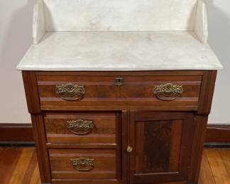005 Antique Walnut And Marble Wash Stand