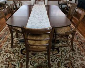 Expandable Drop Leaf Table With Six Cane Seat Chairs