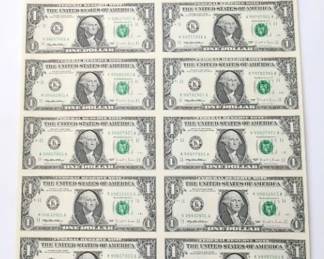 Uncut Sheet Of 1995 US Dollar Bills