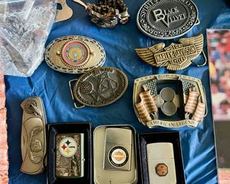 Harley Davidson & other misc. Zippos and belt buckles