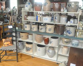 Good assortment of cobalt decorated stoneware, some condition issues