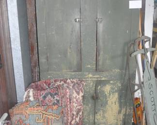 Primitive green four-door cupboard, photo does not do justice to this piece