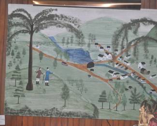 1970s folk art painting of the village of West Stockbridge
