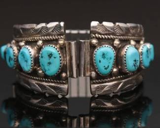 Vintage Sterling Navajo Turquoise Watch Band